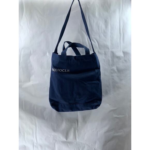 MONACLE Unisex Navy Blue Logo Snap-Button Canvas Shoulder/Handbag - Picture 2 of 13